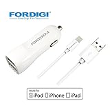 FORDIGI 3-Feet 8pin Lightning Sync Charge Cable Dual-Port 2.4A USB Adapter for Smartphones & Tablets - White