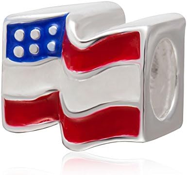 Chawin US National Day Waving American Flag Charm Enamel Bead Fit 3mm Bracelet