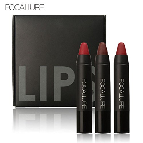 lip gloss,BeautyVan FOCALLURE Long-lasting Red Velvet Matte Color Pencil Lipstick Crayon Makeup Set (A)