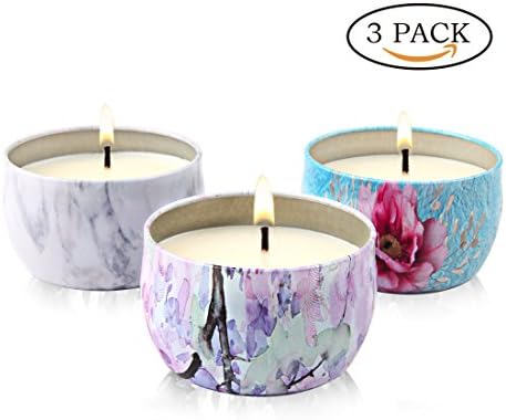 Scented Soy Candle Vanilla, Lavender and Rose Strongly Naturals Aromatherapy Travel Candles in Tin, Ideal Gift or Use for Aromatherapy, Weddings, Party Favors, 3-Pack