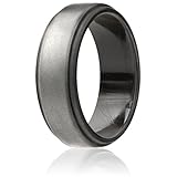 ROQ Silicone Wedding Ring for Men by, Singles Silicone Rubber Band Step Edge - Beveled Metalic Platinum - Size 8