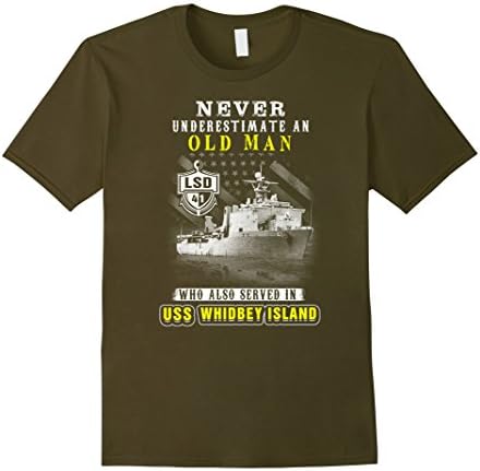 Men's USS Whidbey Island (LSD-41) tshirt, never underestimate old  2XL Olive