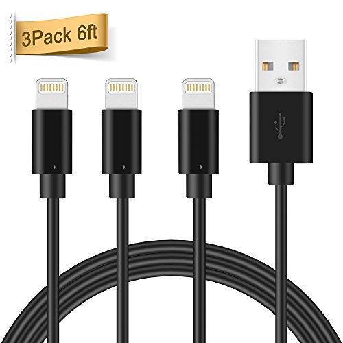 iPhone Charger Cable, Quntis iPhone cord 3Pack 6FT Extra Long Lightning to USB Cable Charge & Sync for iPhone X 8 Plus 7 Plus 6S Plus 6 Plus 5 5S 5C SE iPod iPad Pro and More Apple Devices, Black