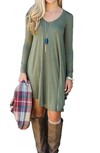 MIJOYEE Fashion Sexy Trim Comfortable Long Sleeve Casual Loose V-Neck T-Shirt Dress for Women
