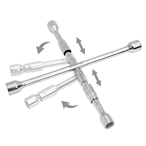 Jecr Tire Folding Lug Wrench Foldable Iron Compact 4Way Cross Wheel