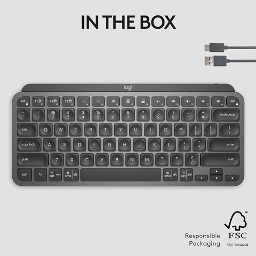 Logitech MX Keys Mini Minimalist Wireless Illuminated Keyboard, Compact, Bluetooth, Backlit, USB-C, Compatible with Apple macOS, iOS, Windows, Linux, Android, Metal Build - Graphite