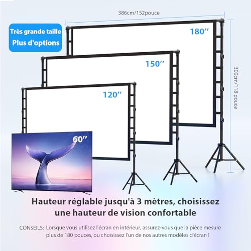 VOOPVOR 180" Portable HD Projector Screen with Tripod 16:9 4K HD Projection Screen for Indoor/Outdoor with Carry Bag and Height Adjustable Stand for Home Theater and Motorhome