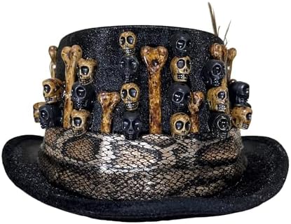 COSDREAMER Sombrero De Bruja Y Vudú Con Plumas Y Calavera | Gorro Gótico De Fieltro Para Disfraces De Halloween Y Carnaval