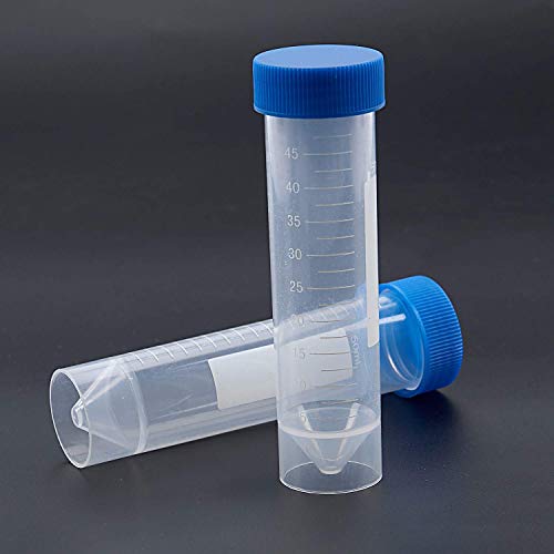 Potelin Premium Quality 5 Pieces 50ml Plastic Transparent Centrifuge Tube with Scale Plastic Test Tube Free-Standing with Screw Cap