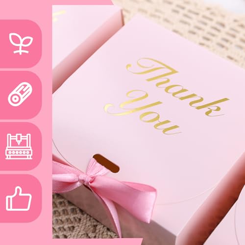 HAKACC 20PCS Small Gift Boxes, Party Favour Box with Bow Ribbon Thank You Gift Box Mini Candy Treat Box for Birthday Wedding Party Holiday Pink