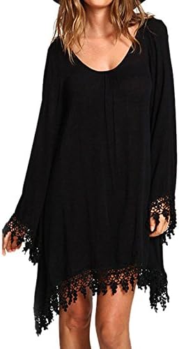 Womens Bohemia Top Beach Bikini Cover-ups Casual Mini Dress Black M
