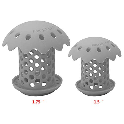 FChome 2 Pack Bathtub/Sink Drain Hair Catcher Protector Strainerï¼ŒFDA Grade Silicone Bathroom Sink Drain Protector Hair Strainer/Snare Sizes 1.5â€™â€™and 1.75â€™â€™Gray
