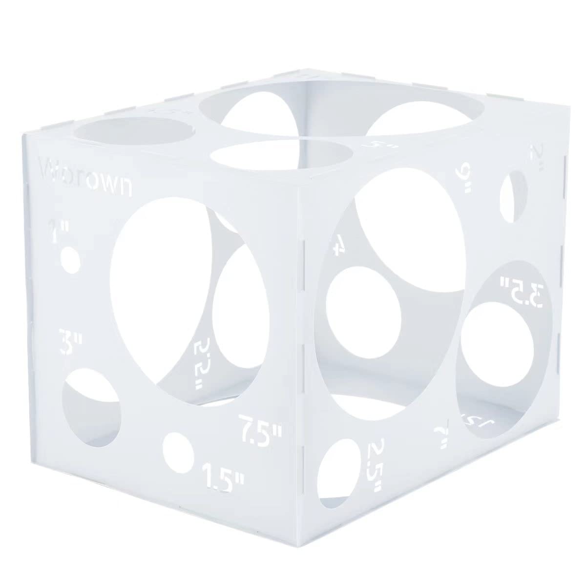 Worown 18 Holes Large Collapsible Plastic Balloon Sizer Cube Box, 1-12 Inch Balloon Size Measuring Tools for Decorations Like Balloons Arch & Column（White）