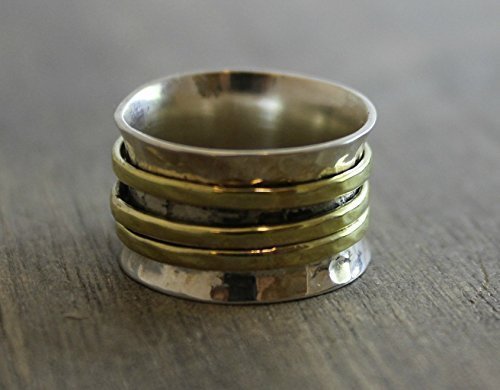 Sterling Silver Mixed Metals Brass Bohemian Spinning Fidget Ring size 7 - Thumbnail 5