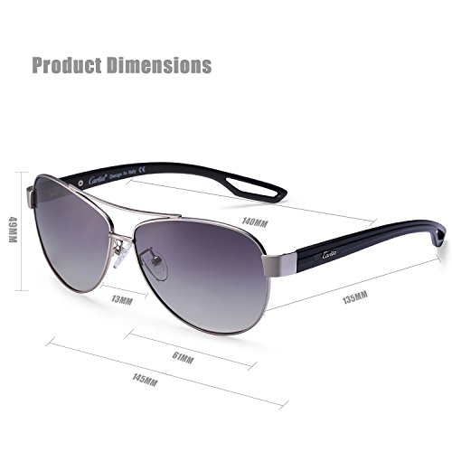 Aviator Sunglasses - Carfia Polarized Sunglasses for Men and Women, Metal Frame & UV400 Protection (Matte Silver Gradient Grey, Multicoloured)