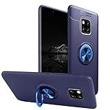 Newseego Compatible with Huawei Mate 20 Pro Case,360 Degree Adjustable Ring Stand, Frosting Thin Soft Shockproof Protective and Ring Holder Metal Kickstand Fit Car Mount Cover-Blue+Blue