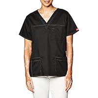 Dickies Womens GenFlex Junior-Fit V-Neck Scrub Shirt, Black, Small