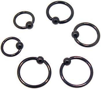 SummShine 6/8pcs 6 8 10mm Stainless Steel Helix Tragus Ear Lobe Earring Nose CBR Ring Hoop Rings (Black 6-10MM)