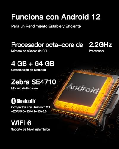 Inateck Android 12 PDA - Escáner de código de barras PDA de 6 pulgadas, pantalla táctil completa, lector 1D/2D con empuñadura de pistola, escáner Bluetooth IP66 6500 mAh, Wi-Fi 6 y 4G, para minoristas