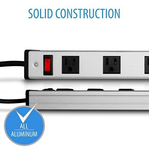 V7 PWS3312-1N 12-Outlet Horizontal Industrial Metal Power Strip 125V, 15A, 15-ft Cord, 5-15R