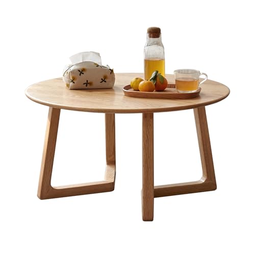 YESWOOD Solid Oak Coffee Table, Modern Design, Inclined Legs, Round Coffee Table for Living Room, 75 x 75 x 40 cm, Natural Oak