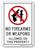 No Firearms Or Weapons Allowed On This Property Sign - 10" X 7" - .040 Rust Free Aluminum - UV Protected and Weatherproof - A81-389AL