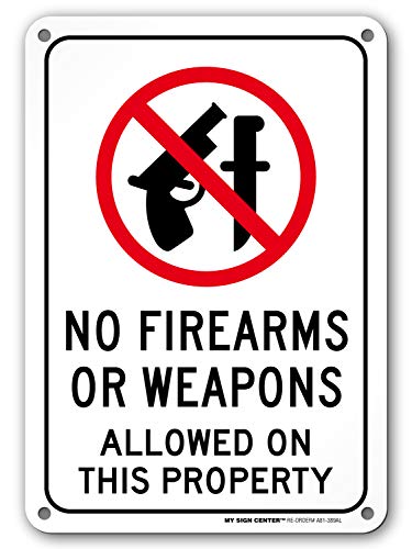 No Firearms Or Weapons Allowed On This Property Sign - 10" X 7" - .040 Rust Free Aluminum - UV Protected and Weatherproof - A81-389AL