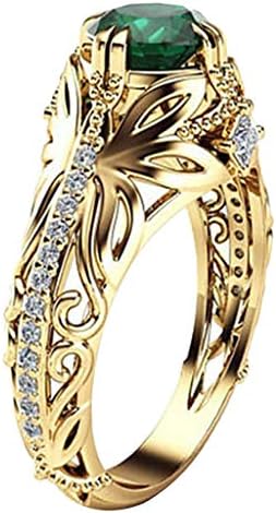 Kintaz Women's Engagement Wedding Ring European and American Fashion Luxury Simulation Green Diamonds Jewelry (8, Gold)