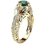 Kintaz Women's Engagement Wedding Ring European and American Fashion Luxury Simulation Green Diamonds Jewelry (8, Gold)