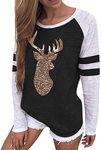 iOPQO Women's Christmas Tops, Ladies Fashion Print Blouse Long Sleeve T-Shirt