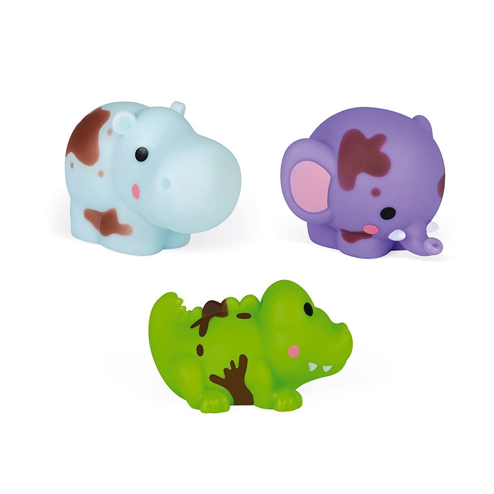 Janod - 3-Piece Savannah Animals Squinter Set - Early Years Bath Toy - From 10 months onwards - J04707