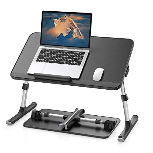 SAIJI - Bandeja de cuero para computadora portátil con bandeja, soporte ajustable para computadora portátil con tapón extraíble, escritorios portátiles con patas plegables, soporte para computadora portátil, escritorio de lectura para el desayuno para sof