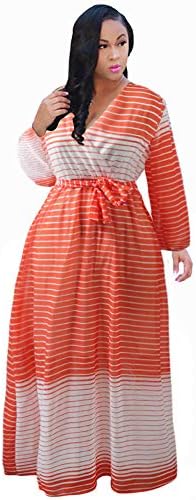 Women's Chiffon Dresses Plus Size V-Neck Stylish Printed Floral Maxi Dress with Belt Oversize S-5X