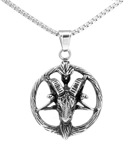 Gungneer 3D Satanic Hexagram Goat Head Pendant Necklace Stainless