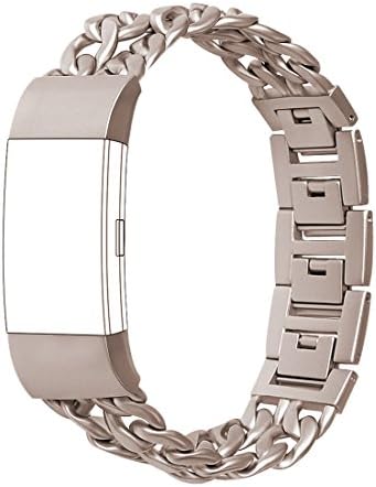 Fitbit Charge 2 Bands,Agoigo Knockdown Buckle Design Adjustable Stainless Steel Chain Bands Metal Bracelet Replacement Wristband Accessories for Smart Watch Charge 2,Golden