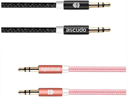 2-Pack Aux Cable aSCUDO 3.5mm Top Grade Nylon Braided Stereo Audio Cord Aux Cable 1m (3.3ft) (Black&amp;Rose Gold.)