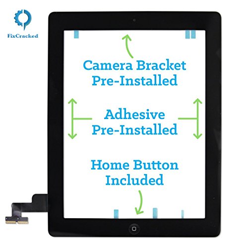 FixCracked-Screen-replacement-for-iPad-2-Front-Touch-Digitizer-Assembly-Replacement-include-Home-Button-Camera-Holder-Adhesive-pre-installedMiddle-Frame-BezelWIFI-Antenna-Cable-Black