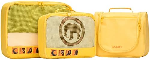 LYCEEM 3 pcs Packing Cubes Toiletry Bag Travel Luggage Organizer Kit fit for 20 Inches Trolley Case (Updated Yellow)