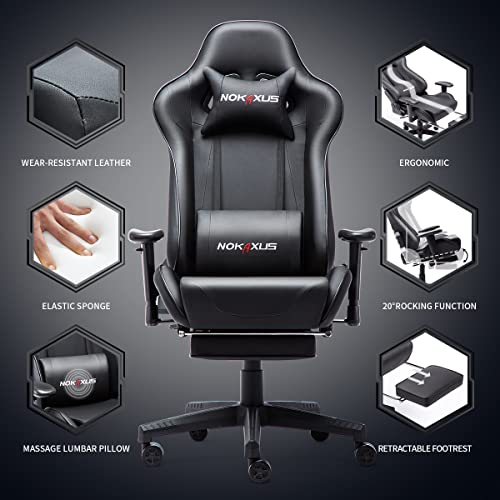 Nokaxus Gaming Chair Large Size Highback Ergonomic Racing Seat with