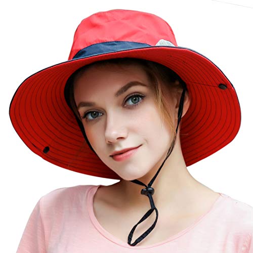 Muryobao Womens Outdoor Sun Hat Ponytail UV Protection Wide Brim Mesh