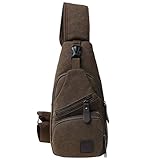 Canvas Chest Pack Crossbody Casual Sling Shoulder Bag(502) (Dark coffee)