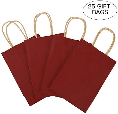 Loveinside 15x8x21 cm Paper Bags Small Kraft Red Gift Bags Bulk with Handles for Birthday Wedding Party Favors 25pcs/ SET - Image 3