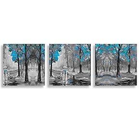 3 Panel Canvas Wall Art Abstract Blue Forest Pictures Home Wall Decorations for Bedroom Living Room Paintings Canvas Prints Framed - 12"x12"x3 Panels