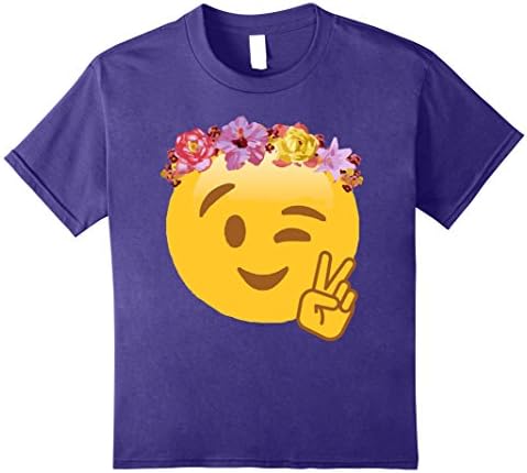 Kids Peace Emoji Laughing Flower Crown T-Shirt 10 Purple