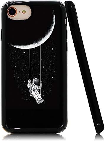 Lartin Astronaut Riding a Swing Tethered to The Moon Soft Flexible Jellybean Gel TPU Case for iPhone SE 2nd 2020 / iPhone 8 / iPhone 7 / iPhone 6S / iPhone 6