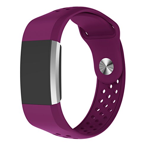 MoreToys Silicone Adjustable Replacement Accessory Sport Watch Band Wrist Strap Bracelet for Fitbit Charge 2 Fitness Wristband (Large, Purple)