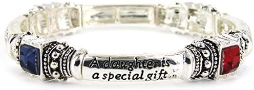 Silvertone Daughter Family Theme Stretch Bracelet w/Gift Box Athena Brand