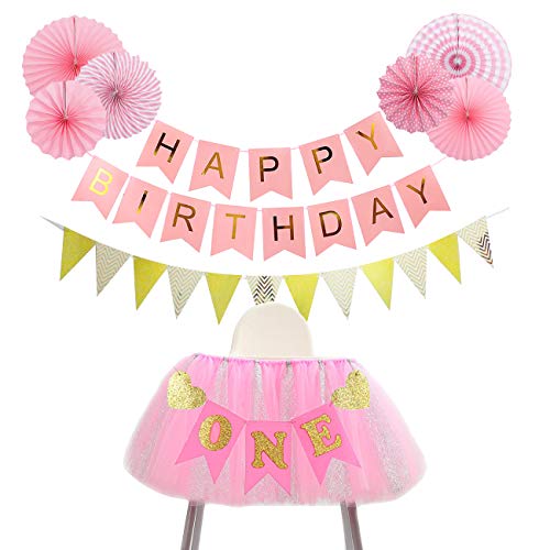 Big Sale Baby Girl 1st Birthday Decorations Set Gold Triangle