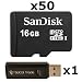 50 PACK - SanDisk 16GB MicroSD HC Memory Card SDSDQAB-016G (Bulk Packaging) LOT OF 50 with SoCal Trade USB 2.0 MicoSD & SD Memory Card Reader primary