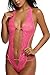 Avidlove Women Lingerie V Neck Lace Teddy Bodysuit Backless Babydoll Rose Red Small